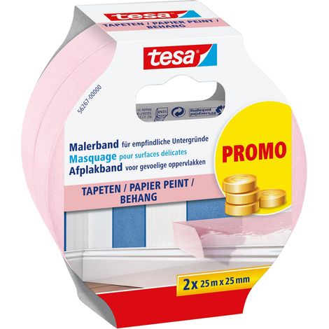 Ruban de masquage - Ruban de masquage fin pour un collage précis - Convient pour les surfaces sensibles en intérieur - 2 x 25 m x 25 mm (1/5)