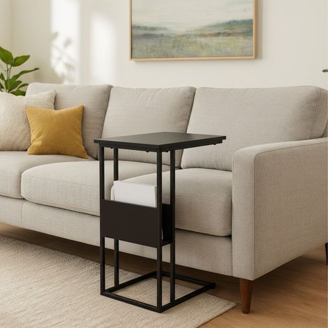 Side Table with Shelf and Compartment - Wood & Metal (1/5)