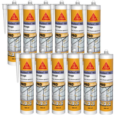 Confezione da 12 sigillanti siliconici elastici SIKA Sikaseal-162 Vitrage - Bianco - 300ml (1/2)