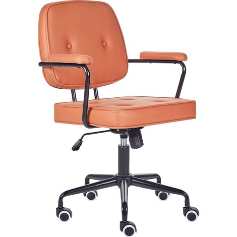 Sedia da ufficio in tessuto arancione girevole con altezza regolabile e freno di sicurezza Pawnee