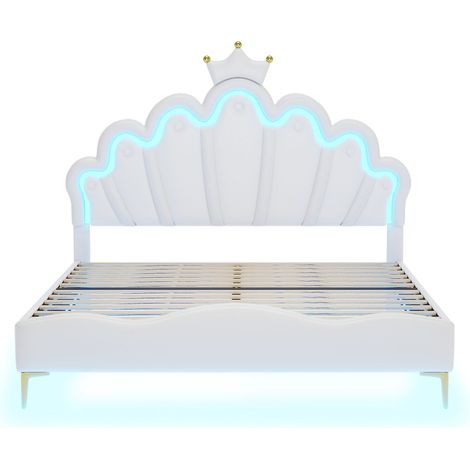 Letto matrimoniale bianco, 140x200 cm, rivestimento in morbida pelle, luce a LED regolabile (1/5)