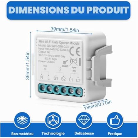 Ouvre-porte de garage Wi-Fi intelligent, ouverture de porte de garage par téléphone portable, contrle par application, compatible avec Alexa/Google Home, commande vocale, minuterie, convient pour (1/4)