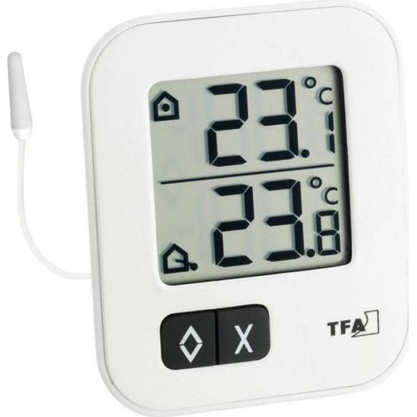 Thermometre - Capteur Filaire - Mesure Temperature Interieure Et Exterieure - Precision ±1 °C - Affichage Digital - 69 X 58 Mm - 70 G - Pile CR2032 Incluse (1/2)
