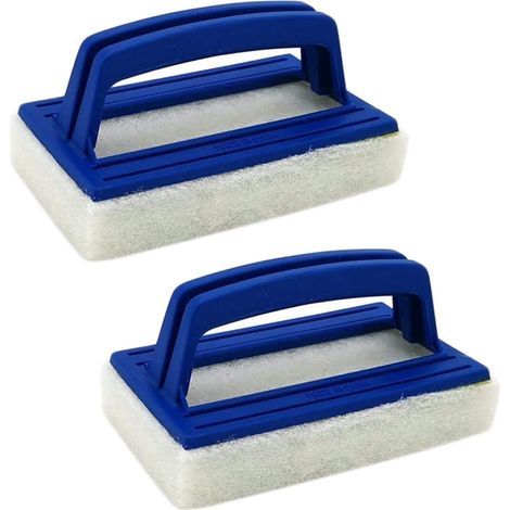 Set of 2 Pool Sponge Brushes, Pool Wall Brush, Waterline Cleaning Brush, Plastic Pool Brush with Handle for Cleaning Pools, Spas, Bathtubs, and Walls (Blue) (1/5)