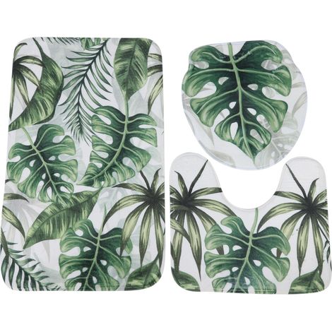 Ensemble Tapis De Bain 3 Pièces - Flanelle Douce Avec Dos Antidérapant - Motif Floral Nordique - Pour Salle De Bain (1/5)