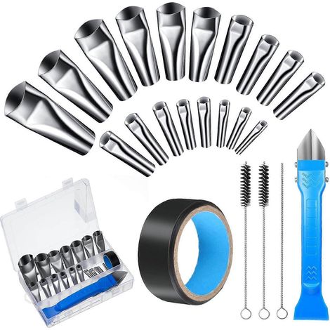 Kit de finition pour calfeutrage 24 pièces, 18 embouts en acier inoxydable, outil de finition silicone 2 en 1 avec étui pour la réparation des joints. (1/4)