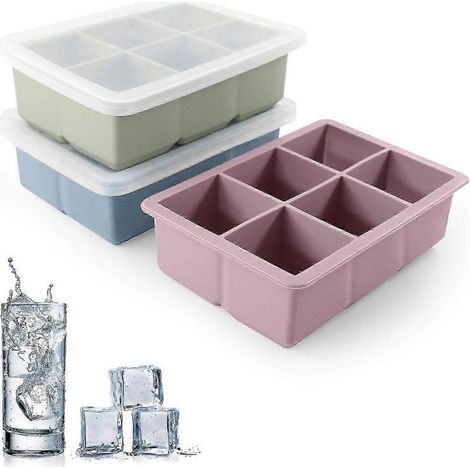 Online Store - Ensemble de 3 bacs à glaçons en silicone - avec couvercle amovible étanche, bac à glaçons carré, sans BPA (1/5)