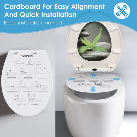 Abattant WC en duroplast Soft Close, forme O, motif zen pierre bambou pour la maison (1/5)