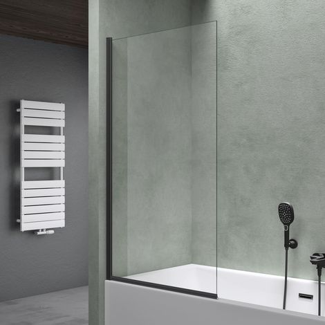 Mai & Mai Duschwand für Badewanne Sicherheitsglas mit NANO-Versiegelung Duschabtrennung Badewannenaufsatz 80x140cm Duschwand Schwarz Cortona201 (1/5)