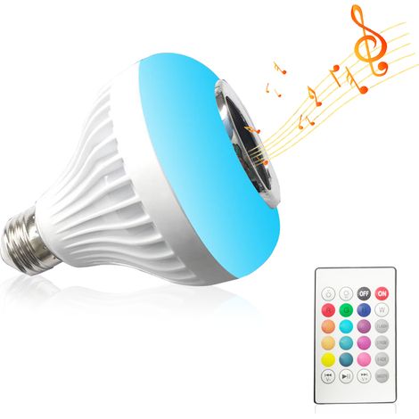Bombilla LED Bluetooth E27 con altavoz incorporado, RGB, 12 W, mando a distancia, 12 colores, ideal para fiestas y salones. (1/5)