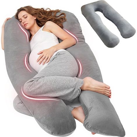 Pregnancy Pillow for Sleeping, U-Shaped Full Body Pillow, Back, Hip and Leg Support for Pregnant Women, with a Washable Velvet Cover (1/5)