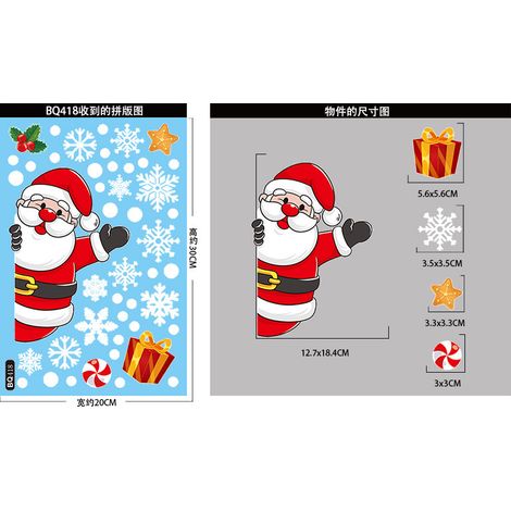 Décorations de Noël, cadeaux Père Noël et bonhomme de neige, autocollants électrostatiques pour chambres, salons, vitrines, etc. - BQ418 -
