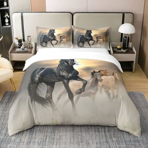 Housse de Couette Cheval 200x200 cm - Ensemble de Literie Cheval de Course, Parure de Lit Imprimée Animaux de La Ferme pour Hommes (1/5)