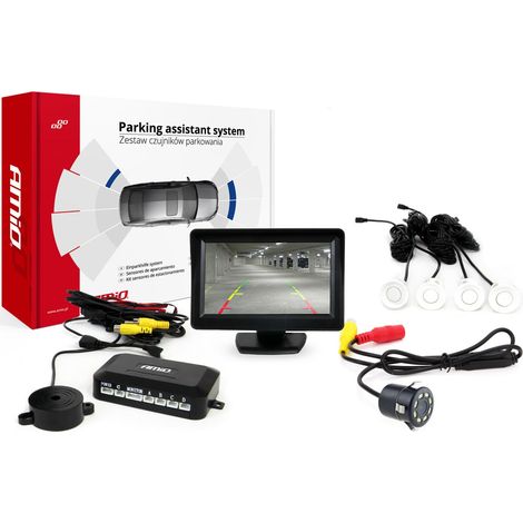 Kit de sensores de estacionamiento TFT01 de 4,3" con cámara HD-308-LED y 4 sensores blancos. (1/5)