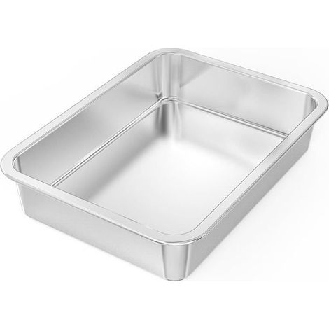 (Argenté)Plat Four Rectangulaire, Plat À Four, Grand Plat Four Acier Inoxydable Pour Gâteaux, Pizzas, Barbecue, Poulet Rôti, 35,7X26,5 (1/5)