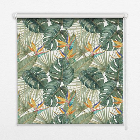 Tenda a Rullo Interna per Finestra - Tenda Filtrante Luce - Tenda Privacy - Tenda Decorativa Rettangolare - Rullo per Interni - (110 cm x 140 cm) - Piante tropicali (1/5)