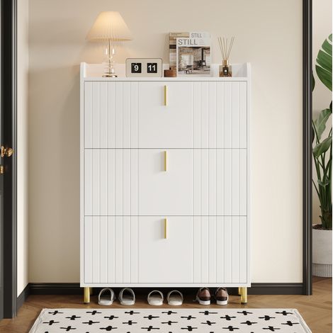 Meuble à chaussures 80x23x123.5 cm blanc en MDF avec 3 abattants et étagères réglables (1/5)