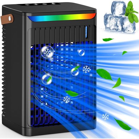 Mini climatiseur portable avec poignée, silencieux, alimenté par USB, minuterie 2/4/6 heures, 5 vitesses, réglage à 60°