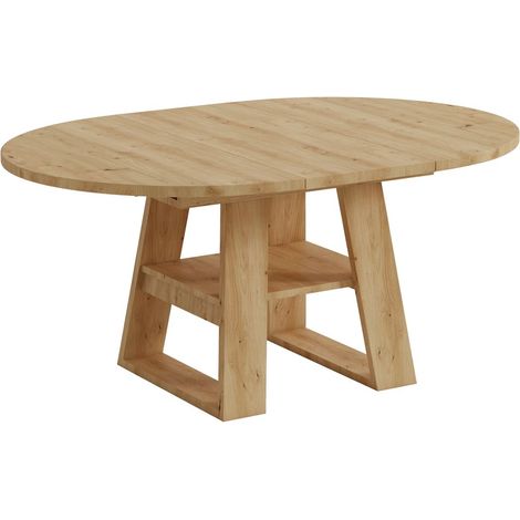 Table à manger 110150 x 100 cm plateau extensible table de salle à manger 4 à 6 places forme ronde rangement intégré compartiments (1/5)