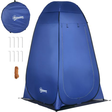Cabine de Douche de Camping et Plage avec Porte à Fermeture Éclair et Sac de Transport, 126x124x189 cm, Bleu Foncé