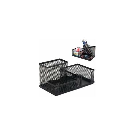 Organizador de escritorio con 3 compartimentos, portalápices de metal, organizador de mesa de metal que ahorra espacio.