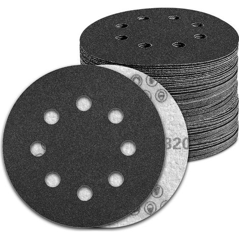 100 Pièces Disque Abrasif 125mm Sec and Eau 8 Trous Grain 320 Carbure de silicium pour Ponceuse Excentrique