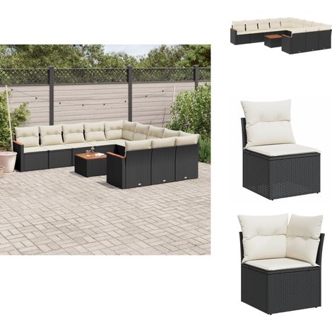 Salon de jardin 12 pcs avec coussins noir résine tressée - Ensemble Salon De Jardin - Mobilier Extérieur - Jardin Design - Chaise Lounge - Table Basse (1/5)