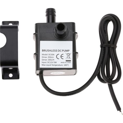 Pompe submersible DC12V 5W Decdeal Micro Brushless Amphibie Ultra-silencieuse pour Aquarium Fontaine Circulation 260L/H 350cm IP68 Noir (1/5)