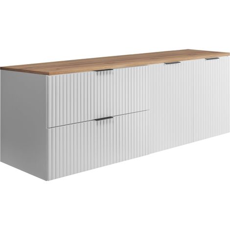 Set da bagno: mobile con cassetti e mobile con ante 57×46×160 cm, colore: bianco / rovere Craft, maniglia nera (1/5)