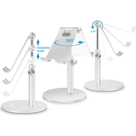 Support Téléphone Tablette - Réglable Hauteur et Angle - Compatible 4 à 13 Pouces - Alliage Aluminium Titane - Pied Antidérapant - 1 Pièce (1/5)