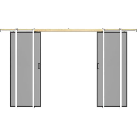 Porta scorrevole doppia con sistema a incasso 2 x H205 x L73 cm Alluminio e Vetro temperato fumé - LINCI II (1/5)