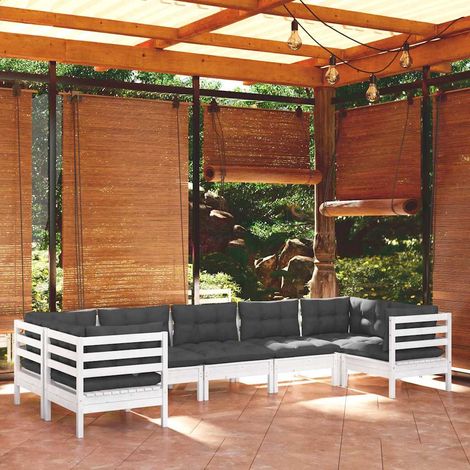 vidaXL Muebles de jardín 7 pzas con cojines blanco madera de pino (1/5)