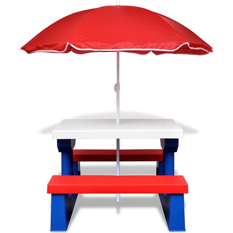 Table et bancs de pique-nique avec parasol pour enfants (1/4)