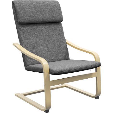 Relaxsessel, Relaxstuhl, Ruhesessel mit Kopfkissen, Schwingstuhl, Esszimmerstuhl mit Leinenoptik für Wohnzimmer, Birkenholz, Dunkelgrau 66,5 x 80 x 99cm