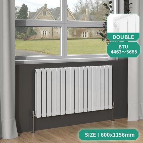 NRG White Column Designer Radiator Flat Single Panel Bathroom Central Heating Horizontal 600x1156mm