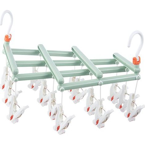 Pratico appendiabiti pieghevole con clip, 14 clip, verde