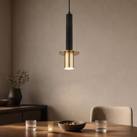 Hängeleuchte Pendelleuchte Wohnzimmerlampe Steinoptik Schwarz Metall H 130 cm (1/5)
