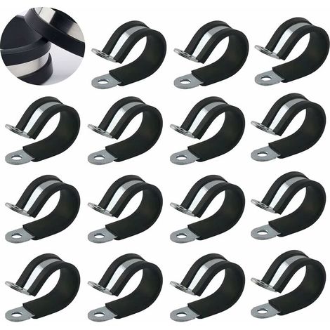 15 Pièces Collier de Serrage en Caoutchouc P-Clips de serrage 30mm Tuyau Clips avec Revêtement en Caoutchouc pour Tuyau de Véhicule Indoor Outdoor Câble (1/5)