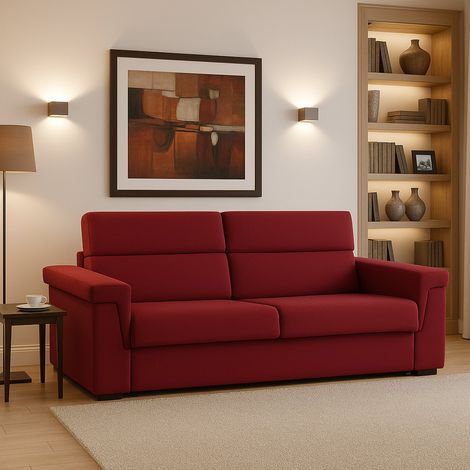 Sofá Fijo 2 Plazas Flaibano, Desenfundable, Hidrófugo Hecho en Italia, Lavable, 205x95x100h cm Rojo (1/4)
