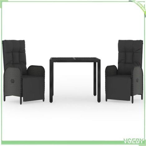 Ensemble de salle à manger de jardin - FAFEICY - 3 pcs - Noir - Chaises inclinables - Coussins rembourrés (1/5)