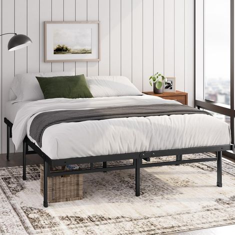 Zinus Justin - Letto da 140 x 190 cm, altezza 36 cm, con ripostiglio sotto il letto, con piattaforma in metallo, colore: nero (1/5)