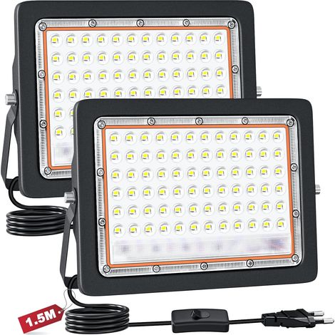 Projecteur LED Extérieur 50W,2pc Spot LED Extérieur 5000LM Superlumineux,6500K Blanc froid,IP66 étanche Eclairage de Sécurité pour Cour,Jardin,Garage