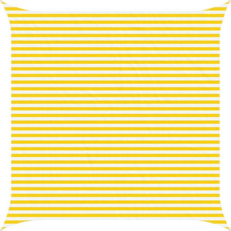 Voile d'ombrage à rayures jaunes et blanches, 4,5 x 4,5 mètres, tissu Oxford 100% polyester. (1/2)