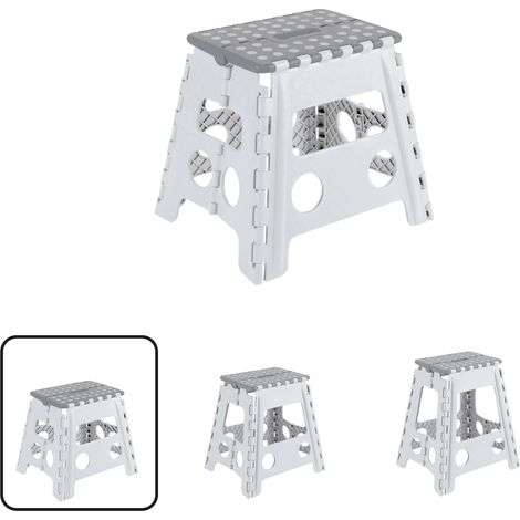 Tabouret Pliant Marchepied pour Adultes et Enfants Escabeau pour la Cuisine, Salle de Bain, Camping 32 cm Hauteur Blanc et Gris (1/5)