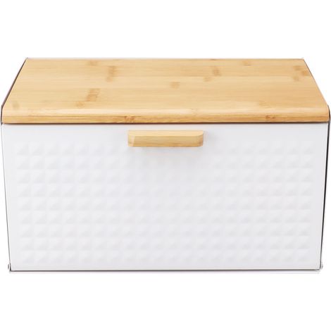 Panera vintage de madera natural, robusta y de gran capacidad, de color blanco, ideal para la encimera. (1/5)