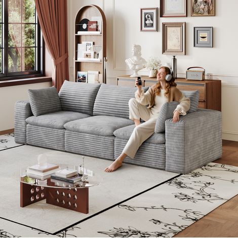 Canapé modulable 260 cm gris en tissu avec rembourrage moelleux et structure sans cadre (1/5)