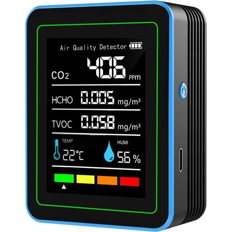 Monitor de calidad del aire interior, analizador de calidad del aire inteligente portátil 5 en 1 para CO2  TVOC  HCHO  Temperatura  Aire para el hogar, automóviles, plantas y mascotas, etc. (1/5)