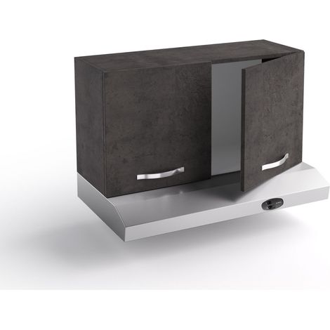 Sopracappa cucina 90x31x48 cm in legno color lava  con due ante e depuratore - Massa