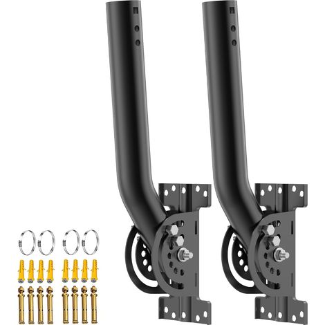 Lot de 2 Supports d’Antenne Robustes 33 cm, Mât J-Pole Noir Ø 35 mm, Base Pivotante à 3 Vis, Fixation Murale Toit Avant-Toit pour Antenne TV, WiFi AP CPE, Station Météo avec Adaptateur (1/5)