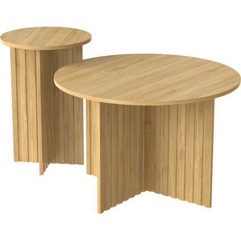 Set 2 tavolini a nido rotondi in legno, stile scandinavo naturale HOMVRA (1/5)